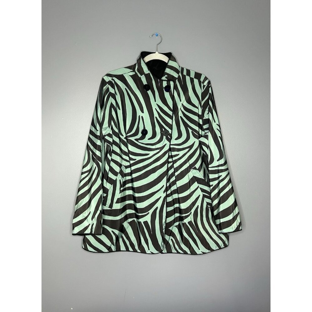 Mycra Pac Now Jacket Zebra Teal Black Reversible Pockets 1 S/M Artsy Lagenlook